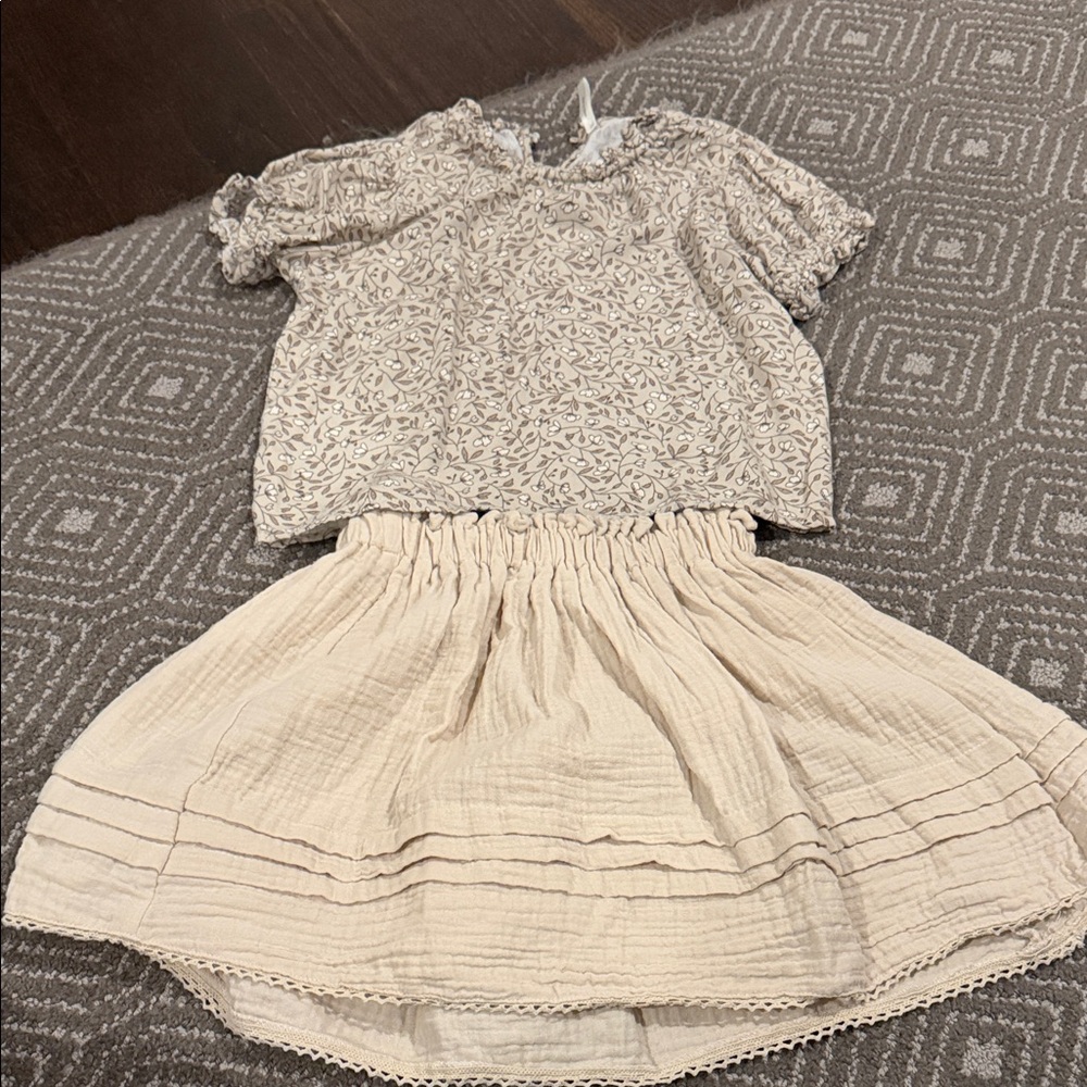 Rylee + Cru Beige and Cream Floral Kids Dress